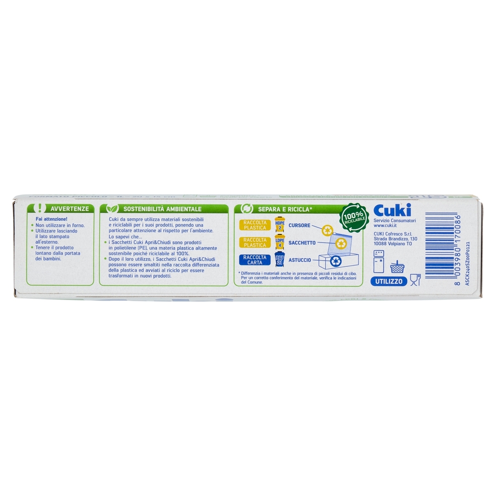 Cuki Conserva Sacchetti Apri & Chiudi ermetici piccoli - 1L - 20 x 15 cm 15 pz